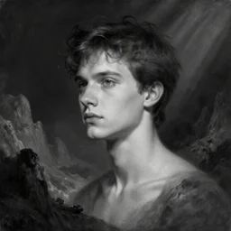 digital and traditional art painting portrait of ethereal plane with flreat and mountainside, black and white, high detail, textured, by caestrad, young, dark background, mystic, perfect lighting, high contrast, arstation, artgerm, wlop, soft - focus, lightrays