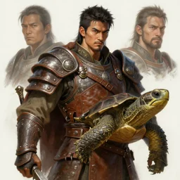 a detailed portrait of a turtle warrior dressed with a leather armor, by victo ngai and justin gerard, digital art, realistic painting, very detailed, fantasy, dnd, trending on artstation