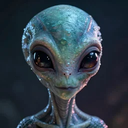a high-resolution extreme closeup portrait photo of an alien, beautiful low light, style thomas kinkade render 8k