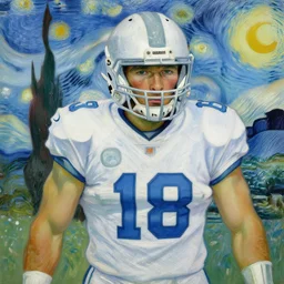A van Gogh style painting of an American football player