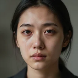 photographic portrait of a poor techwear woman with tears in her eyes, closeup, sigma 85mm f/1.4, 4k, depth of field, high resolution, 4k, 8k, hd, full color