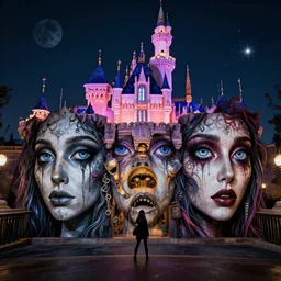 a deadly night at disneyland, perfect eyes, detailed faces, outsider art, esoteric art,