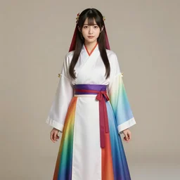 studio portrait of neutral good rainbow colorful female cleric bard healer as absurdly beautiful, elegant, young skinny japanese gravure idol, an ultrafine hyperdetailed illustration by kim jung gi, intricate linework, detailed faces, super sharp focus, bright colors, octopath traveler, final fantasy, unreal engine 5 highly rendered, global illumination, radiant light, detailed and intricate environment