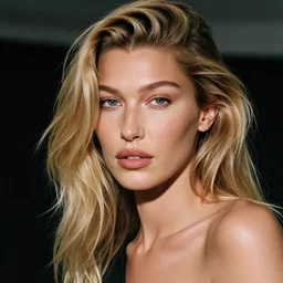 realistic photoshoot for a new balenciaga lookbook with bella hadid , color film photography, portrait of a beautiful blonde woman, in style of nan goldin, 35mm
