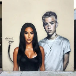 a banksy mural of kim kardashian and pete davidson