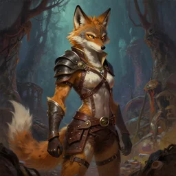 a maned wolf fursona anthro girl thief with leather - strap - armor is exploring the grimdarkest dungeon depths. trending on artstation and pixiv. a vibrant digital oil painting. a highly detailed fantasy character illustration by wayne reynolds and charles monet and gustave dore and carl critchlow and bram sels