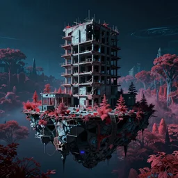unfinished building by zack snyder, architecture island infrared alien nightvision synthwave fisheye retrowave nature hyperrealism darkacademia dieselpunk forest, archdaily, wallpaper, highly detailed, trending on artstation.