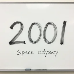 a whiteboard sketch of 2 0 0 1 space odyssey, marker pen, single line, black on white