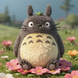 creature sitting at the flower made by studio ghibli, detail, high quality, detailed face, smooth, sharp focus, art