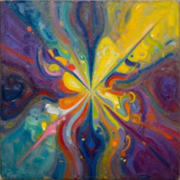 This is the most creative and extraordinary oil painting, without frame, ever created, something extremely new to humankind that never existed before, just mind-blowing, it shows colors and shapes that only gods know
