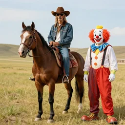 snoop dog as a cowboy on horseback next to a clown