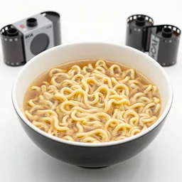 A bowl of ramen with RCA cable noodle, 35mm film