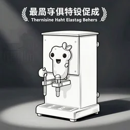 an anthropomorphic cartoon soft drink dispenser, line drawing