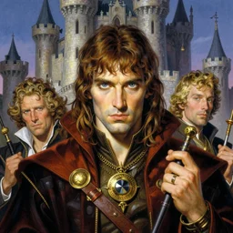 a vibrant illustration portrait of a male arcanist with piercing eyes in very detailed castle setting, art by frank frazetta, artgerm, michael whelan, chris riddell, greg rutkowski