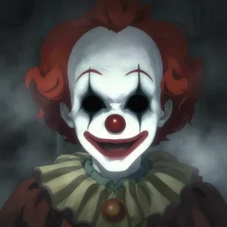 photograph of a clown by yoshitaka amano, horrifying, hollow black eyes, deep foggy atmosphere