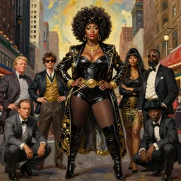 full length portrait of huge giant anna nicole smith dressed as gangster, new york, painted by lawrence alma tadema, zdzislaw beksinski, norman rockwell, jack kirby, tom lovell, greg staples
