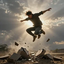 a man jumping on the bad and breaking it