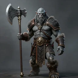 a d & d portrait of a grey skinned barbarian, cyclops, giant double edged axe, 8 k, hyperrealistic, dragon slayer, hyperdetailed, fantasy portrait by laura sava