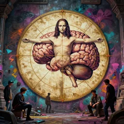 illustration of da vinci's vitruvian brain, composition accidental renaissance golden ratio, cinematic, by sachin teng and sergey kolesov and ruan jia and heng z and wlop. graffiti art, scifi, fantasy, hyper detailed. octane render. concept art. trending on artstation