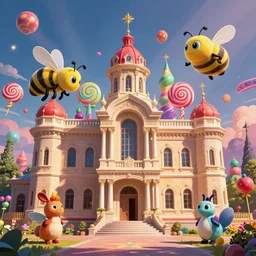 photo of courthouse whimsical fairy wonderland vibrant colors candyland wonderland by artgerm and greg rutkowski and magali villeneuv art beeple, by thomas kinkade hearstone league of legends dofus beatrix potter