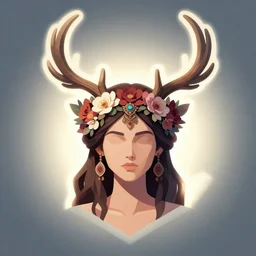 beautiful female character inspired by iceland and floral headdress pagan wiccan viking antlers headdress face only dof isometric | | digital artwork made by greg rutswork, anna dittmann and lois van barlee, symmetrical rim light, anatomically correct