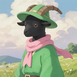 soft painting of ralsei from deltarune, black anthro goat with green hat and robe and pink scarf, pastel, trending on deviantart, soft shading