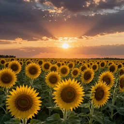 sunflower field sunset in the style of georges surat