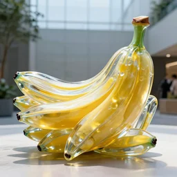 a giant banana sculpture made from glass, transparent