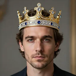 Massimo Polidoro with a diamond jeweled crown with a golden crown, photorealistic, highly detailed, 8k, in the art style of Filip Hodas, 8k