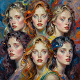 fantastic extraordinary beautiful women into fluid infinity variations of colours mass, close - up, piotr jablonski, viktor safonkin, jeff dekal, larry elmore, intricate details, hyperrealistic oil painting on canvas, deep depth field, hd, hdr, 4 k, 8 k