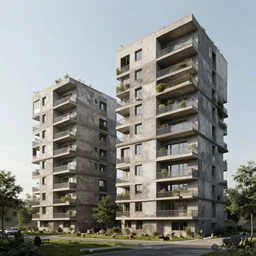 brutalist apartments, photorealistic render in octane, artstation, behance, cgsociety
