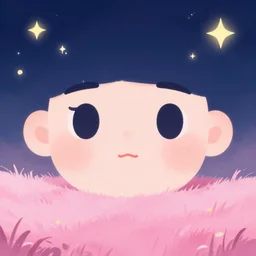 a face in the stars over the pink meadows, massive sense of scale, cute digital art,