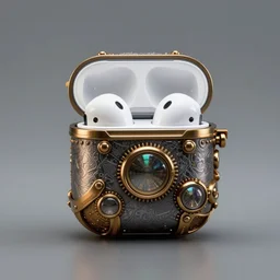 steampunk airpods, product photography, highly detailed