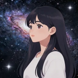 eternal happiness, beautiful, galaxy, girl, stars, artstation, art by by hayami brightmind