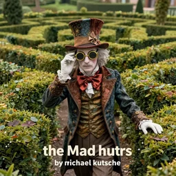( ( ( ( the mad hatter ) ) ) ) by michael kutsche!!!!!!!!!!!!!!!!!!!!!!, tim burton, cg, trending on artstation, brass goggles, in a hedge maze