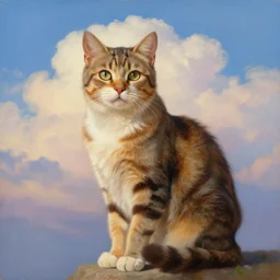 A painting of a cat under the sky, by (Ross Tran, Norman Rockwell, Leonardo da Vinci), beautiful clouds, Trending on Artstation
