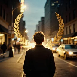 a 3 5 mm photo from the back of a man alone at night in the streets of new york city in the 1 9 6 0 s, splash art, movie still, bokeh, canon 5 0 mm, cinematic lighting, dramatic, film, photography, golden hour, depth of field, award - winning, anamorphic lens flare, 8 k, hyper detailed, 3 5 mm film grain