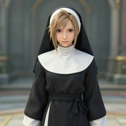 Aerith gainsborough dressed as a catholic nun, FFVII Remake, in game screenshot, hq