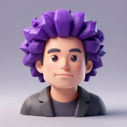 low-poly 3d render of Elon Musk with a purple spiked afro