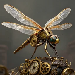 of a very detailed scene of a beautiful large mechanical dragonfly ; steampunk dragonfly ; brass and gears ; clock ; a matte painting by vladimir kush, alejandro burdisio ; trending on artstation ; beautifully lit ; epic cinematography ; 8 k resolution ; beautiful detailed photorealistic