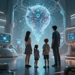 a family scene from a future world where nanotechnology is ubiquitous