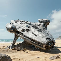 8 k hd detailed octane render of an alien spaceship crashed on a beach