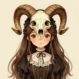 a cute victorian girl with ram skull, illustration, 8 k, by roby dwi antono, by mark ryden