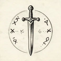 magic sword iconography old occult runes intaglio etching engraving alchemy ink witchcraft