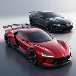 sports car based on nissan and chevy sports car body styles, nissan sports cars, chevy sports cars, concept car, sharp focus, ruby red and black paint, trending on artstation, unreal engine, automotive concept, concept art, by jon sibal and khyzyl saleem