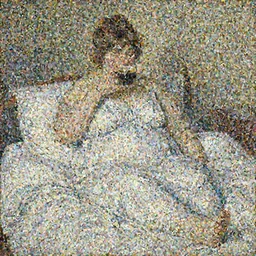 a beautiful painting of a beautiful fat woman wearing a nightgown drinking coffee in a bed with white sheets in the style of in the style of Telous Lautrec