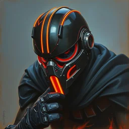 armored neon raven helmet. game informer ( 1 9 8 9 ). raypunk. dieselpunk. dynamic action pose. oil on canvas by ralph mcquarrie
