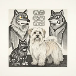 tlingit haida lithographic, havanese dog, abstract, lithograph print by nathan jackson and tristan - wolf and maynard johnny jr. and cori savard
