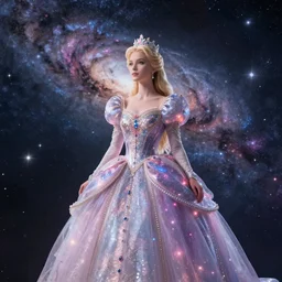 a princess ruling over the milky way, 4K, beautiful, space, magical, cute, realistic, artstation