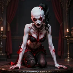 albino maiko horror contortionist, red white and black, concept art, ambient light, 4 k, intricate details, highly professionally detailed, cgsociety, highly detailed -